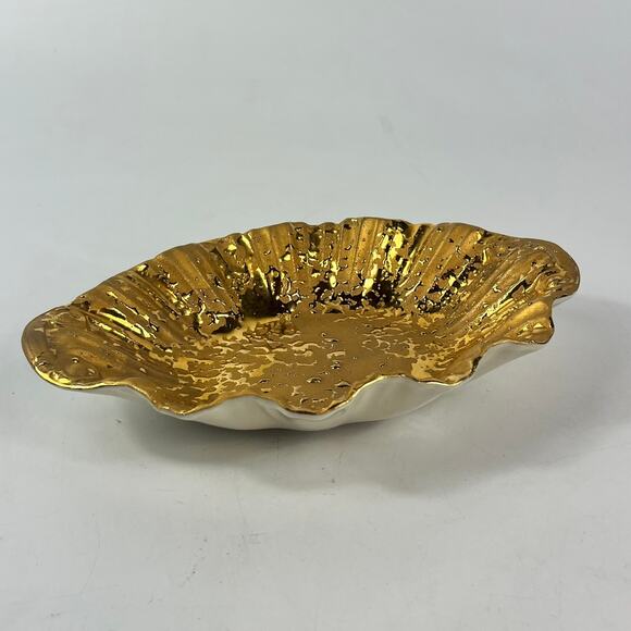 Gold Ceramic Trinket Dish Hand Painted 5" Classic Vintage Lux Style Home Decor - Picture 2 of 14